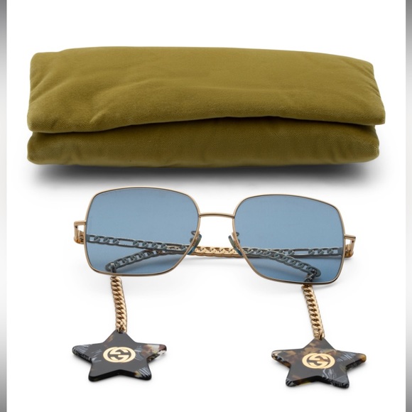 GUCCI 61MM Blue Square Sunglasses With Detachable Charm - Picture 1 of 16
